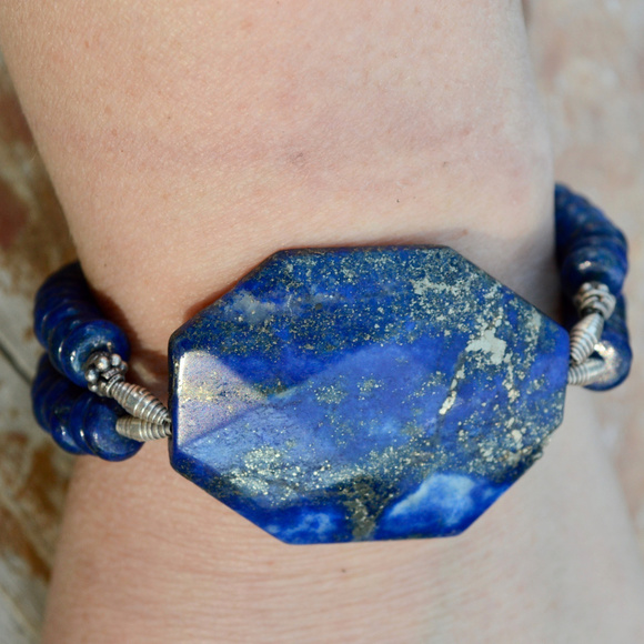 Blue Lapis Lazuli Sterling Silver 925 Bracelet - Picture 6 of 8